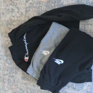 2 Nike joggers, 1 champion hoodie